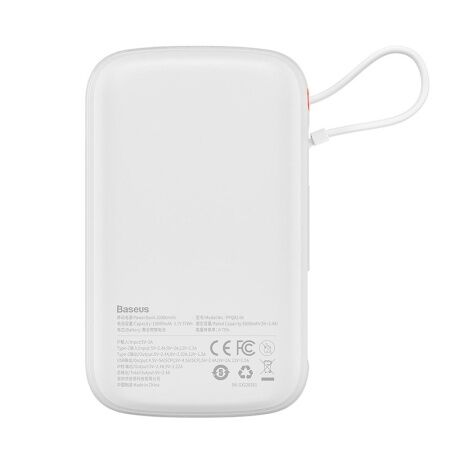 Портативный аккумулятор BASEUS Qpow Pro Digital Display Fast Charge 20W iP Edition, 3A, 10000 мА⋅ч, белый, с кабелем Typ - 7