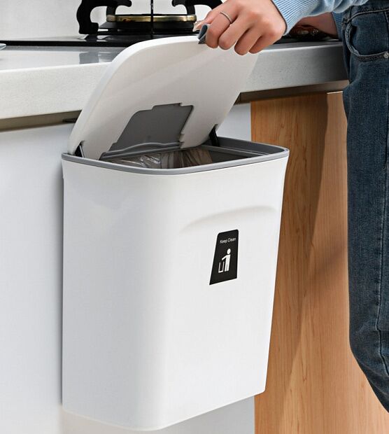 Подвесное мусорное ведро для кухни Six Percent Slider Wall-Mounted Trash Bucket 9L (White) - 8