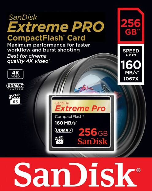 Карта памяти CF 256GB SanDisk Extreme Pro 160MB/s (SDCFXPS-256G-X46) RU - 1
